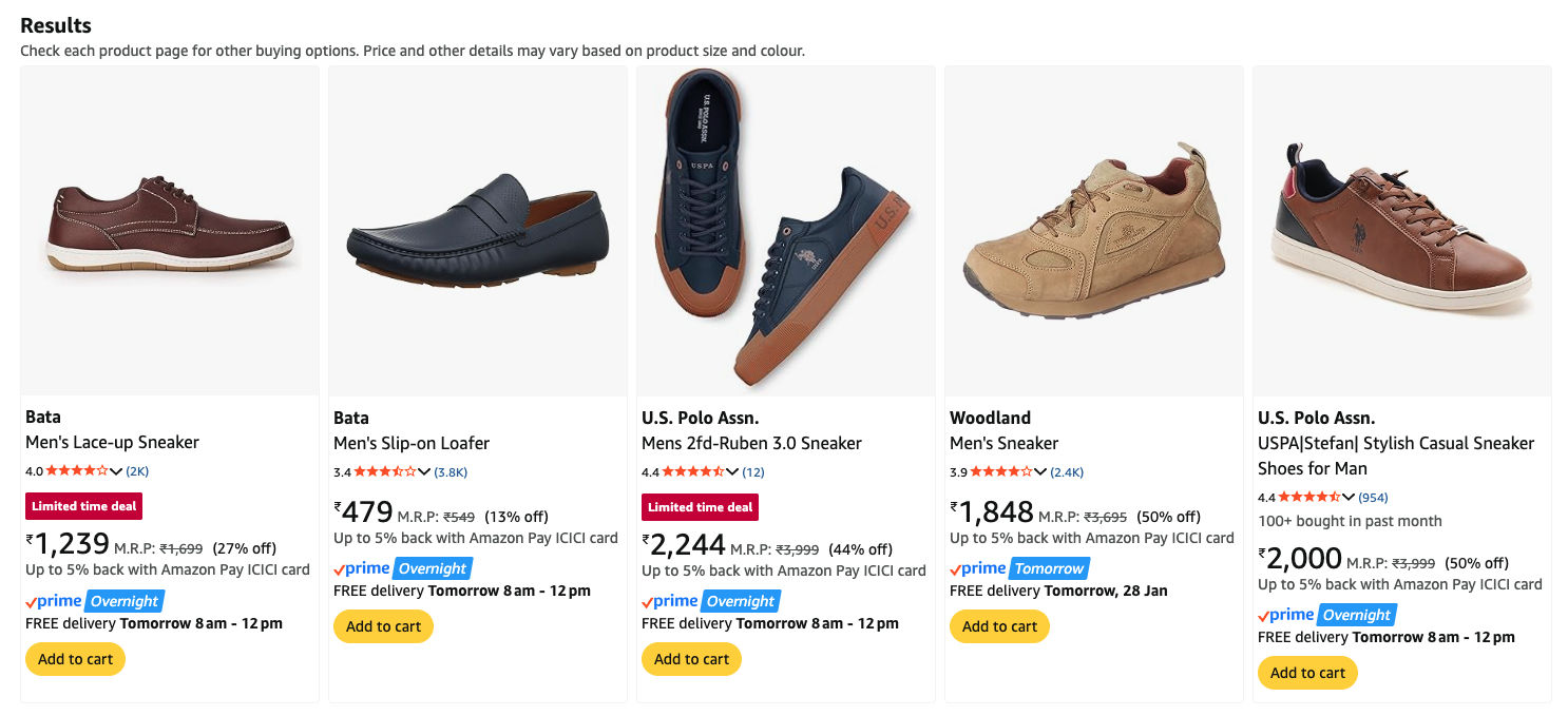 Amazon search results with no sponsored products, just organic listings